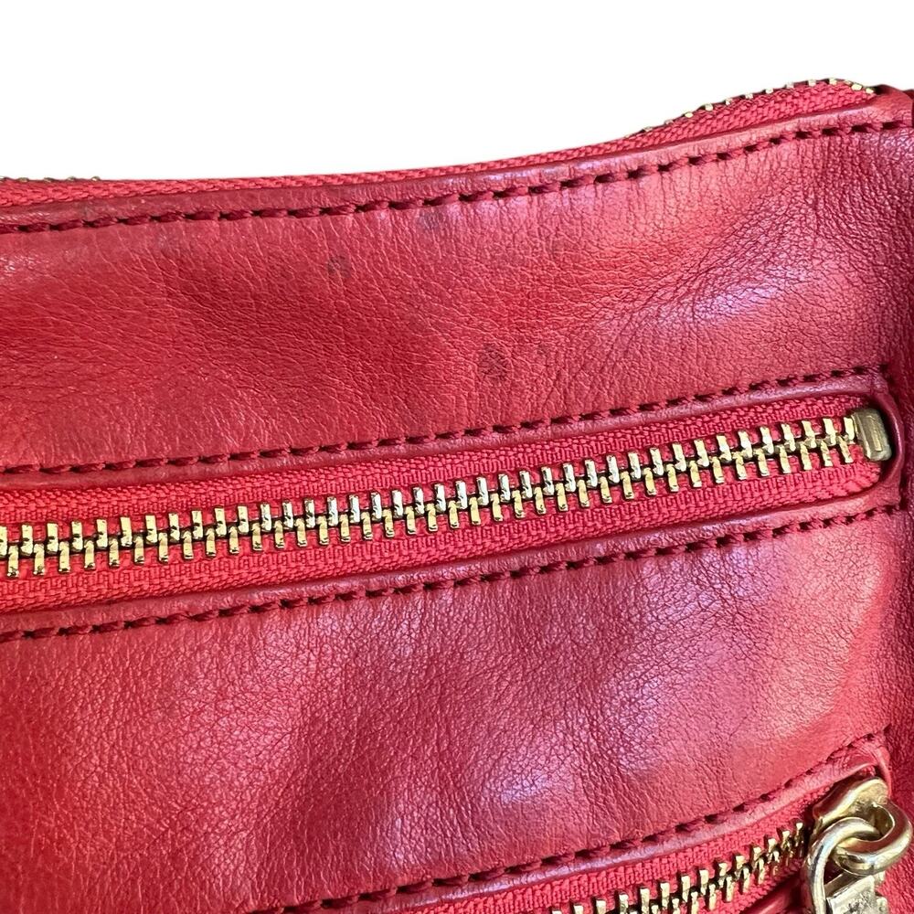 Rebecca Minkoff Orange Red Leather Crossbody Bag 4 Zipper Gold Chain Pockets - Picture 4 of 16